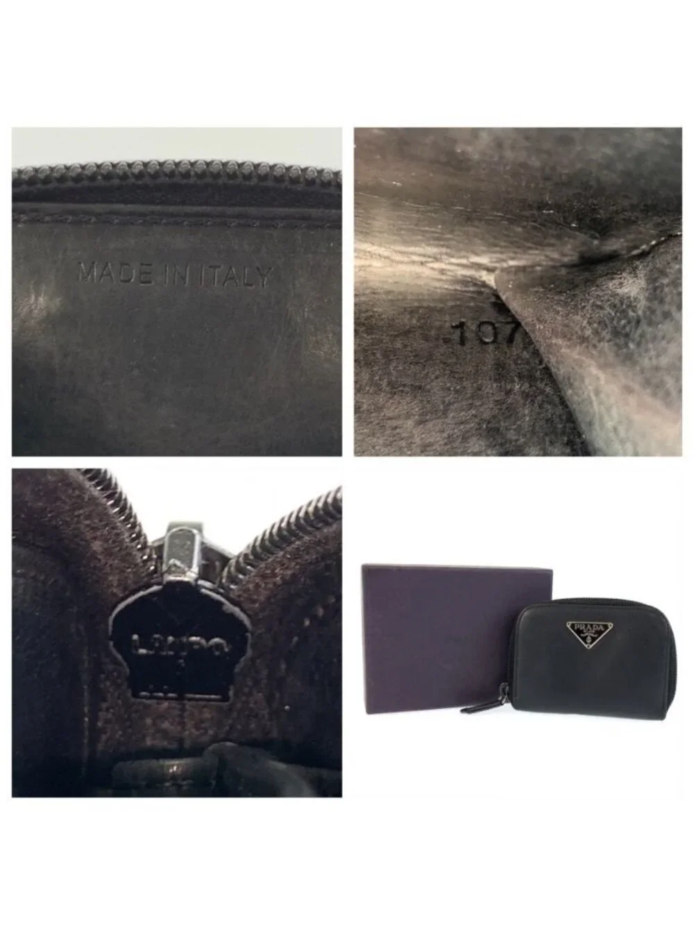 Prada Black Silver Leather Coin Purse